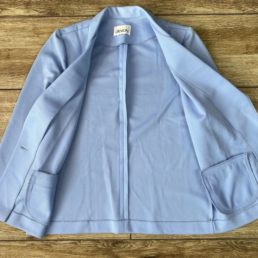 Vintage Blue Polyester Blazer Shoulder Pads Sz 14 USA Union Made - Picture 2 of 7